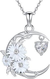wholesale 925 Sterling Silver Birthstone Crescent Moon Floral Pendant Necklace-04-Apr-Daisy