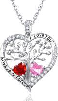 wholesale S925 Sterling Silver White Gold Plated 1CT Garnet & 1CT Tourmaline Tree of Life Heart Pendant Necklace for Women Love Gifts-0-0