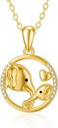 wholesale 14K Gold Cubic Zirconia Elephant Heart Pendant Necklaces for Women s-0-0