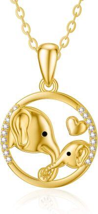 wholesale 14K Gold Cubic Zirconia Elephant Heart Pendant Necklaces for Women s-14K-yellow-two-elephant