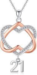 wholesale 925 Sterling Silver Double Heart with Number 21 Charm Pendant Necklaces Gifts for Women and Girls-0-0