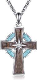 wholesale 925 Sterling Silver Cross Turquoise Stone Pendant Necklace with Wooden Inlay-0-0