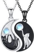 wholesale 925 Sterling Silver Ying Yang Cats Moonstone Pendant Necklaces for Couples Jewelry Sets-0-0