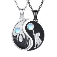wholesale 925 Sterling Silver Yin Yang Cat Necklace Wholesale With Moonstone-06- Moonstone Cat