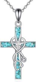 wholesale 925 Sterling Silver Turquoise Inlay Infinity Heart Cross Pendant Necklace for Women Girls Christian Gift 45cm Chain Length-0-0