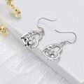 wholesale 925 Sterling Silver Heart-Shaped Cow Dangle Earrings with Cubic Zirconia and Leaf Details-0-5