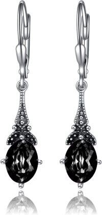 wholesale Sterling Silver Austrian Crystal Vintage Drop Dangle Leverback Earrings-Jet Black