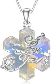 wholesale TOUPOP Snowflake Necklace For Women 925 Sterling Silver Dainty Love You Letter Pendant Necklaces With Crystal Anniversary Birthday Christmas Jewelry Gifts For Mom Wife Girlfriend Sister Friend -undefined
