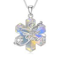 TOUPOP Sterling Silver Crystal Snowflake Love Letter Pendant Necklace-undefined