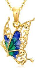 wholesale 14K Gold  Blue Green Opal Butterfly Pendant Necklace for Women-0-0