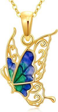 wholesale 14K Gold  Blue Green Opal Butterfly Pendant Necklace for Women-Style C