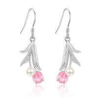 wholesale 925 Sterling Silver Pink Tulip Pearl Drop Earrings Floral  for Women-Tulip