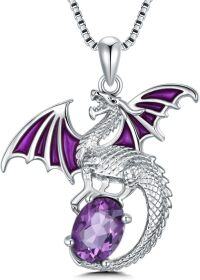 wholesale Silver Oxide Amethyst Dragon Pendant Necklace for Women Vintage Jewelry Gift-Dragon B
