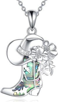 wholesale 925 Sterling Silver Abalone Shell Cowboy Boots Pendant Necklace for Women Western Style -Cowboy Boot