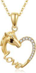 wholesale 14K Gold Unicorn Head in Love Heart Shape Pendant Necklace for Women - 18 Inches Chain Length-0-0