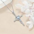 wholesale TOUPOP Cross Infinity Necklaces For Women White Gold S925 Sterling Silver Aquamarine March Birthstone Pendant Necklace Christian Religious Faith Cross Birthday Jewelry For Girlfriend Wife Daughter -0-3