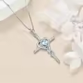 TOUPOP Sterling Silver Aquamarine Cross Infinity Pendant Necklace-0-3