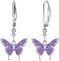 wholesale 925 Sterling Silver Purple Fire Opal Butterfly Drop Earrings with Cubic Zirconia Accents-0-0