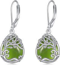 wholesale 925 Sterling Silver Green Jade Tree of Life Drop Earrings for Women-GG-Tree of Life Peridot