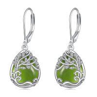 wholesale 925 Sterling Silver Tree Of Life Drop Earrings Wholesale With Green Stone-GG-Tree of Life Peridot