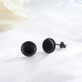 wholesale 925 Sterling Silver Round Black Onyx Stud Earrings - Hypoallergenic Punk Gothic Jewelry for Women and Men-0-1