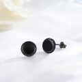 wholesale 925 Sterling Silver Round Black Onyx Stud Earrings - Hypoallergenic Punk Gothic Jewelry for Women and Men-0-1