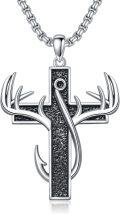 wholesale 925 Sterling Silver Deer Antler Cross Pendant Necklace for Men Hunting s-0-0