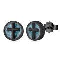 wholesale 925 Sterling Silver Black Gold Cross Turquoise Rune Stud Earrings-0-0