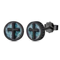 wholesale 925 Sterling Silver Black Gold Cross Turquoise Rune Stud Earrings-Cross