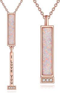 wholesale 925 Sterling Silver Rose Gold Cubic Zirconia I Love You Bar Necklace-Rose Gold-I Love You Necklace