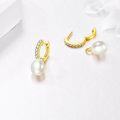 wholesale 10K Gold 10K Gold Yellow Pearl Drop Hoop Earrings with Cubic Zirconia for Women - Christmas Gift Ideas-0-3