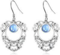 wholesale 925 Sterling Silver Blue Moonstone Filigree Hook Earrings for Women-Boho Moonstone Earrings-02