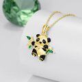 wholesale 925 Sterling Silver Gold Plated Panda Bear Pendant Necklace with Green Crystal Accents for Women Animal s-0-1