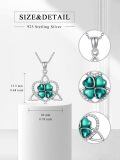 wholesale 925 Sterling Silver Emerald Green Four-Leaf Clover & Celtic Tree Of Life Pendant Necklace-0-4