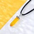 wholesale 925 Sterling Silver Amber Quartz Crystal Pendant on Black Leather Cord 16in-0-2