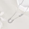 wholesale 925 Sterling Silver Lucky Horse Shoe & Four-Leaf Clover Charm Pendant Necklace with Cubic Zirconia Stones for Women Girls  Set (Silver)-0-3