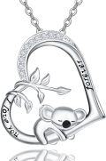 wholesale 925 Sterling Silver Koala Heart Pendant Necklace with Cubic Zirconia Stones for Women-0-0