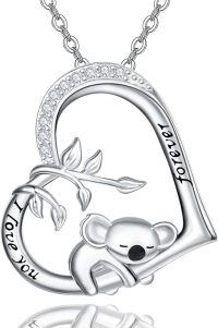 wholesale 925 Sterling Silver Koala Heart Pendant Necklace with Cubic Zirconia Stones for Women-Silver