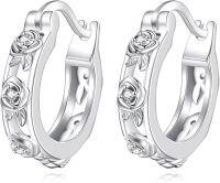 wholesale 925 Sterling Silver Floral Rose Design Hypoallergenic Small Hoop Earrings for Women-L-Rose-L-Rose