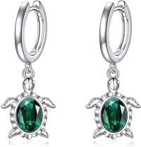 wholesale 925 Sterling Silver Turtle Green Crystal Drop Earrings for Animal Lovers-Sea Turtle