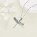 wholesale 925 Sterling Silver Blue Crystal Dragonfly Pendant Necklace for Women and Moms-0-2