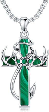 wholesale Sterling Silver Deer Antler Cross Necklace for Men Hunting Jewelry Gift-2-15-Malachite