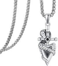 wholesale 925 Sterling Silver Anchor Pendant with Snake Charm Chain Necklaces for Men Women Gothic Punk Gift Ideas-B