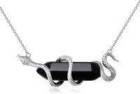 wholesale 925 Sterling Silver Snake Onyx Black Stone Pendant Necklace for Women Men  45cm Chain Length-N-Snake Onyx