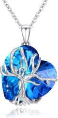 wholesale 925 Sterling Silver Blue Topaz Crystal Tree of Life Pendant Necklace for Women Girls-0-0