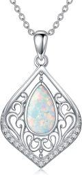wholesale Sterling Silver Filigree Moonstone Opal Moss Agate Black Onyx Turquoise Pendant Necklace-0-7