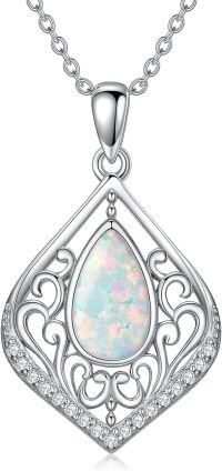 wholesale Sterling Silver Filigree Moonstone Opal Moss Agate Black Onyx Turquoise Pendant Necklace-Opal