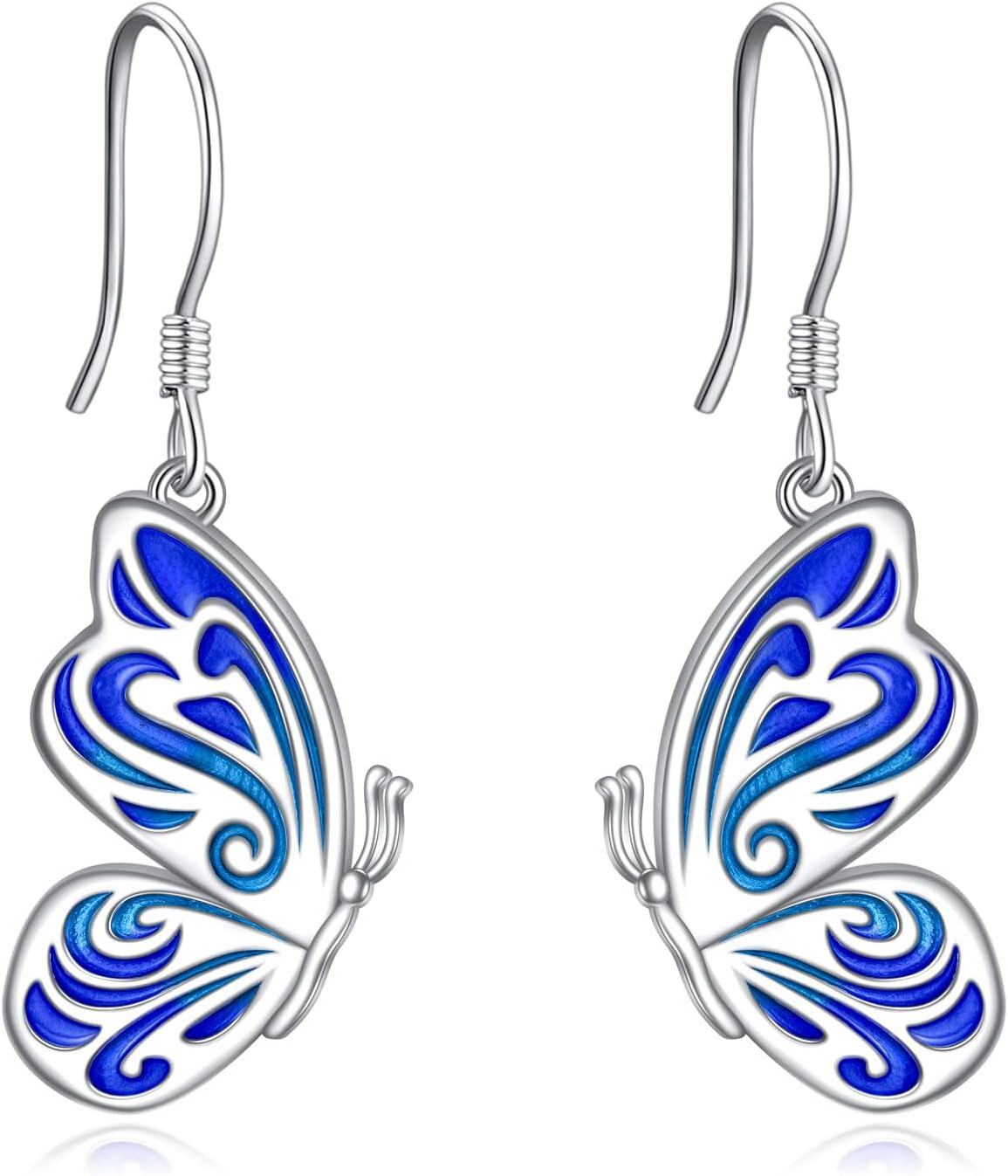 Sterling Silver Blue Butterfly Drop Earrings Gift for Women-0-0