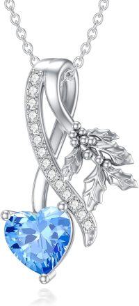 wholesale 925 Sterling Silver Birthstone Flower Necklace 12 Month Birth Flower Pendant for Women Christmas Birthday Jewelry-12-December-Holly Flower