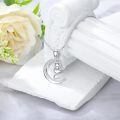 wholesale 925 Sterling Silver Cat Hanging Crescent Moon Platinum Plated Lab Diamond Pendant Necklace-0-2